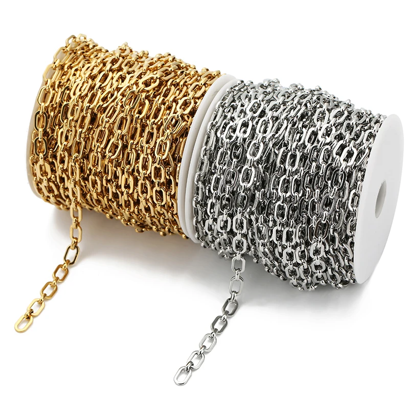 Lien carré en acier inoxydable sans décoloration, collier à faire soi-même, bracelets, bijoux, fournitures exécutives, largeur 6.5mm, 1 mètre