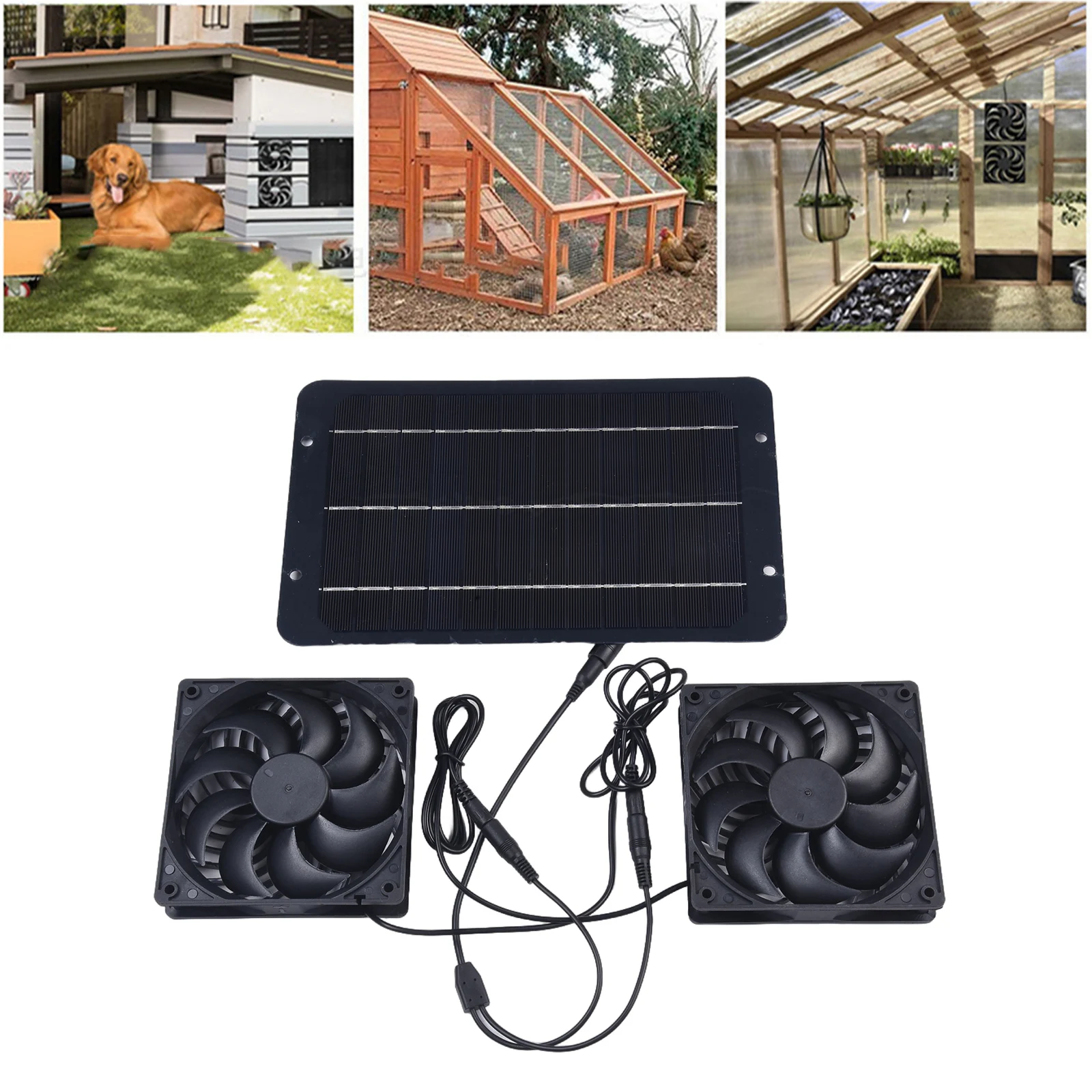 

1 Set Solar Powered Fan 12V 10W Waterproof Dual Exhaust Fan For Camping Greenhouse Electric Ventilation Fan With Protective Nets