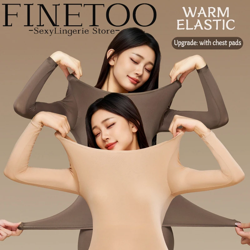 1 Sets Autumn Winter High Elastic Underwear Set with Chest for Women Seamless Warm Sleepwear Female Soft Comfortable Loungewear