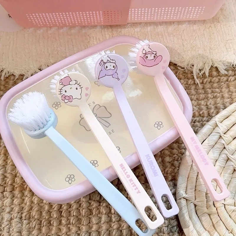 

Anime Cartoon Kawaii Sanrio Melody Kuromi Kitchen Long Handle Pot Brush Kitchen Use Tableware Clean Brush Artifact Clean Tools