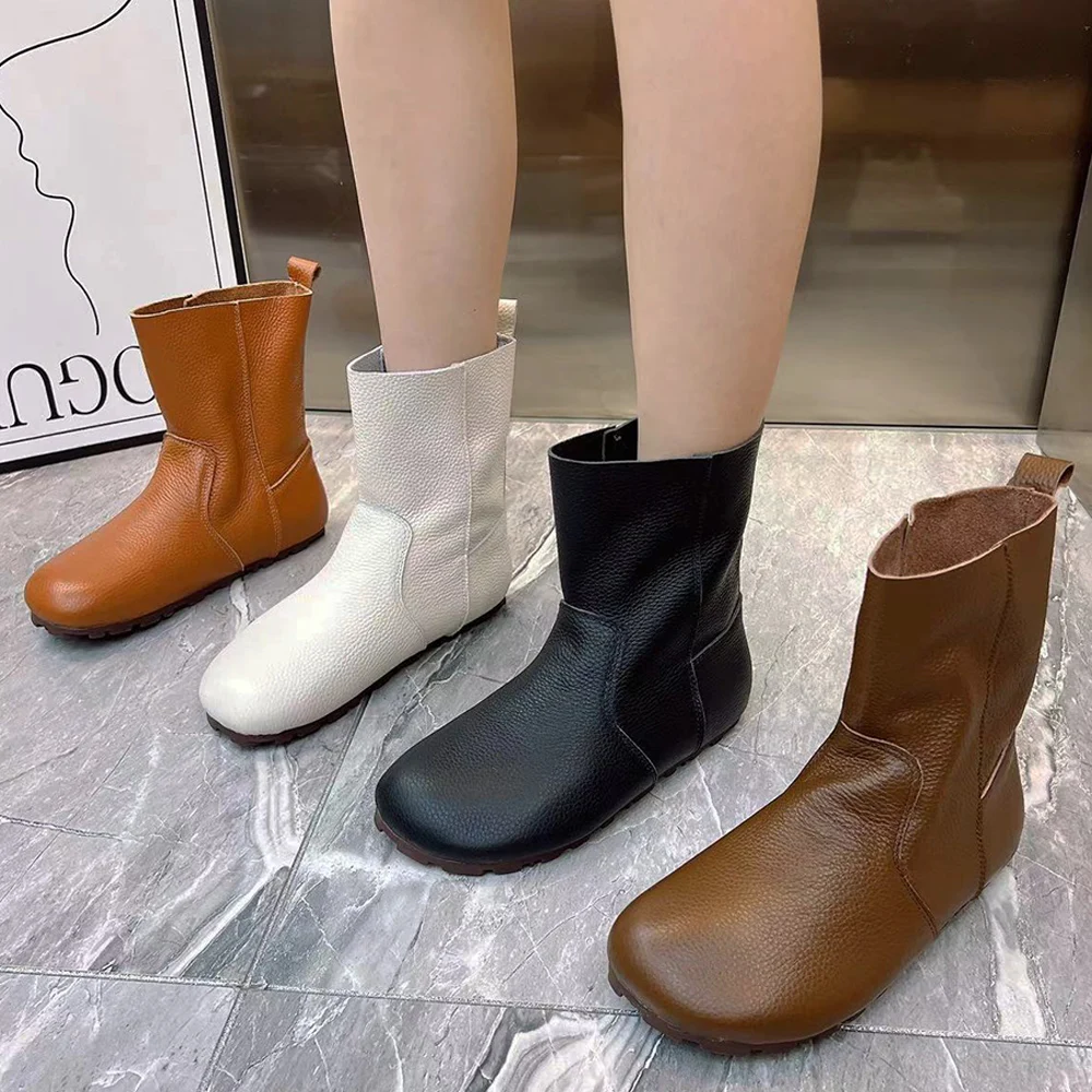 Winter Women Boots Plus Size Casual Flat Snow Boots Antislip Leather Women Shoes Waterproof Warm Fashion Boots Women