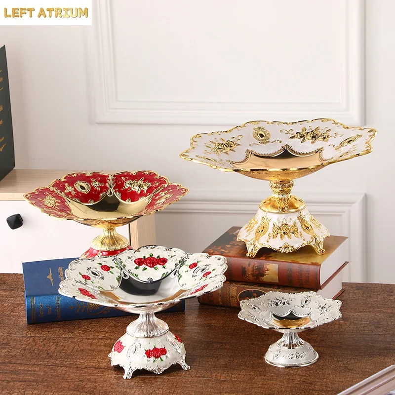 1PC Zinc Alloy High-end Fruit Plate New European Fashion Creative Craftsmanship Fruit Plate Table Metal Home Decoration