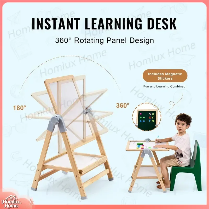 2-in-1 Double-Sided Kids Art Easel with Wooden Magnetic Whiteboard and Blackboard for Drawing Painting Creativity Learning