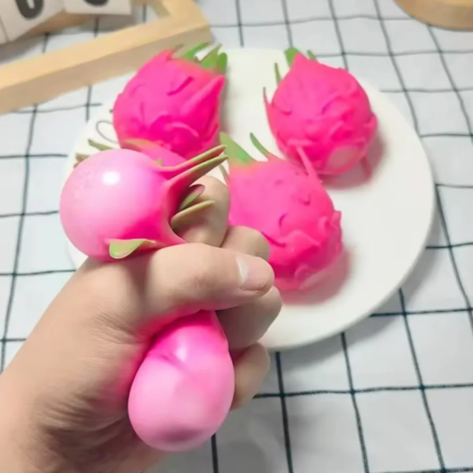 Dragon Fruit Squish Ball Gift Squishy Squeeze Stress Reliever Fidget Sensory Toy Simulation Fruit Food, Squeeze Balls