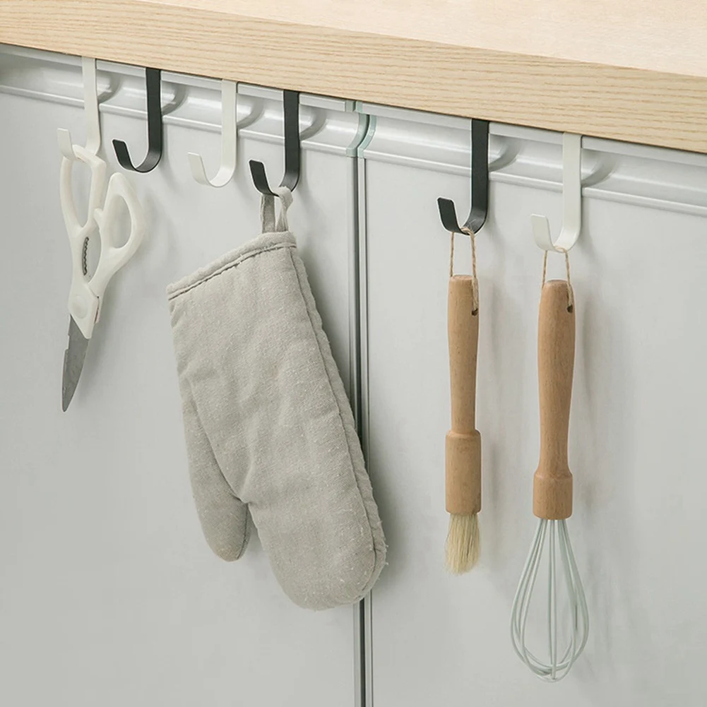 Multi-Purpose Hooks Kitchen Cabinet Door Back Hook Hanging Rack Clothes Coat Hat Towel Hanger Storage Hook White