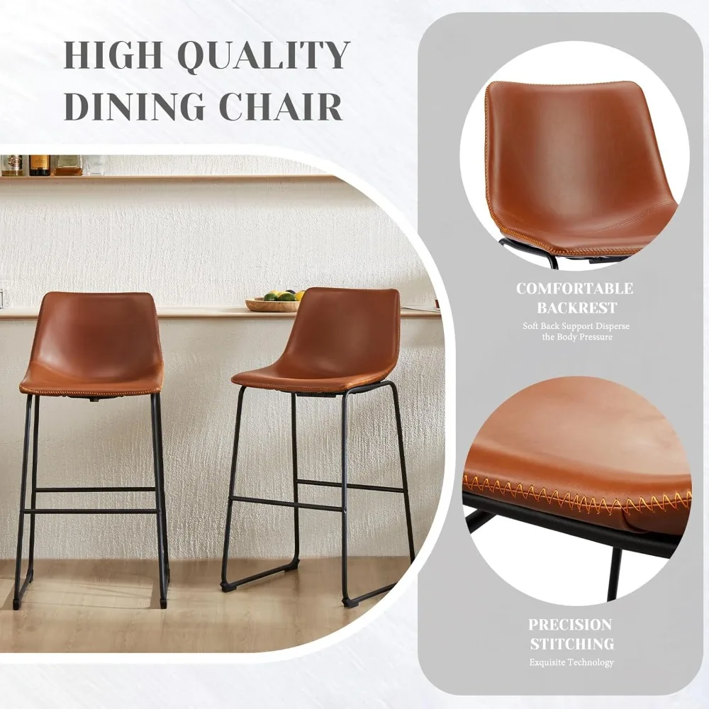 Set di 2 sgabelli da bar moderni ad altezza bancone, sedie da cucina da 30 pollici in ecopelle con gambe in metallo - Marrone