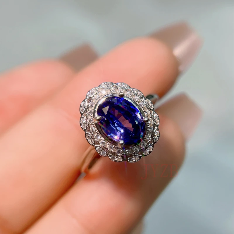 

Fine jewelry New natural Tanzanite ring 925 sterling silver exquisite Live niche design 6×8mm