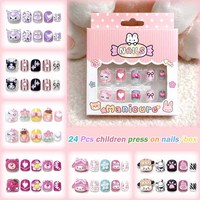 24Pcs 3-12Y Children's Cute Cartoon Kuromi Hello Kitty Press on Nails Baby Kid's Fake Nails Girls Gift Toys Girls Nail Tips