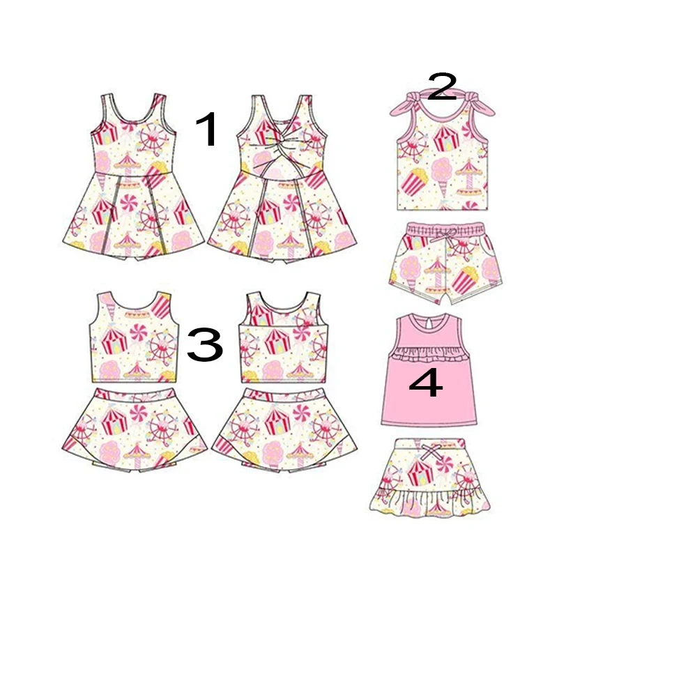 Children’s Fashion Outfits Print Baby Girl Outfit Wholesale Set Newborn Baby Outfit Little Girl Dress Top Pink Set