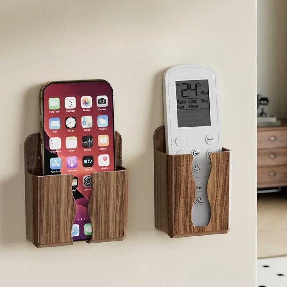 Vintage Peach Wood Grain Mobile Phone Charging Stand, Air Conditioning Remote Control Storage Rack