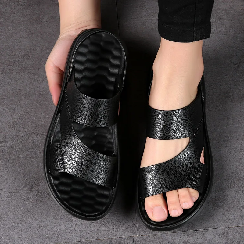 Summer Cool Shoes Men Solid Color Casual Beach Vacation Sandals Male Outdoor Dual-use Shoes Sandals Slipper Big Size Shoes 47 48