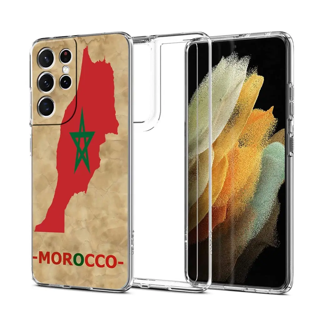 Morocco Flag Passport Phone Case For Samsung Galaxy S23 Ultra S22 5G S20 S21 FE 5G S10E S9 S8 S10 Plus Soft Silicone Clear Cover