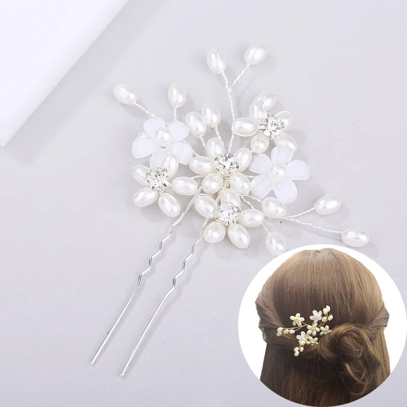 Bridal Crystal Pearl Flower Hair Pins Wedding Party Pageant Hairpins Bridesmaid Bride Headpiece Hair Jewelry Accessories