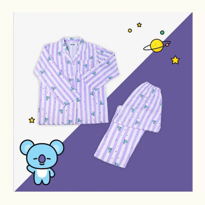 Anime Cartoon Bt21 Series Pajamas Y2K Fashion New Cute Lapel Long Sleeve Home Wear Casual Wear Couple Suit Gift for Friends