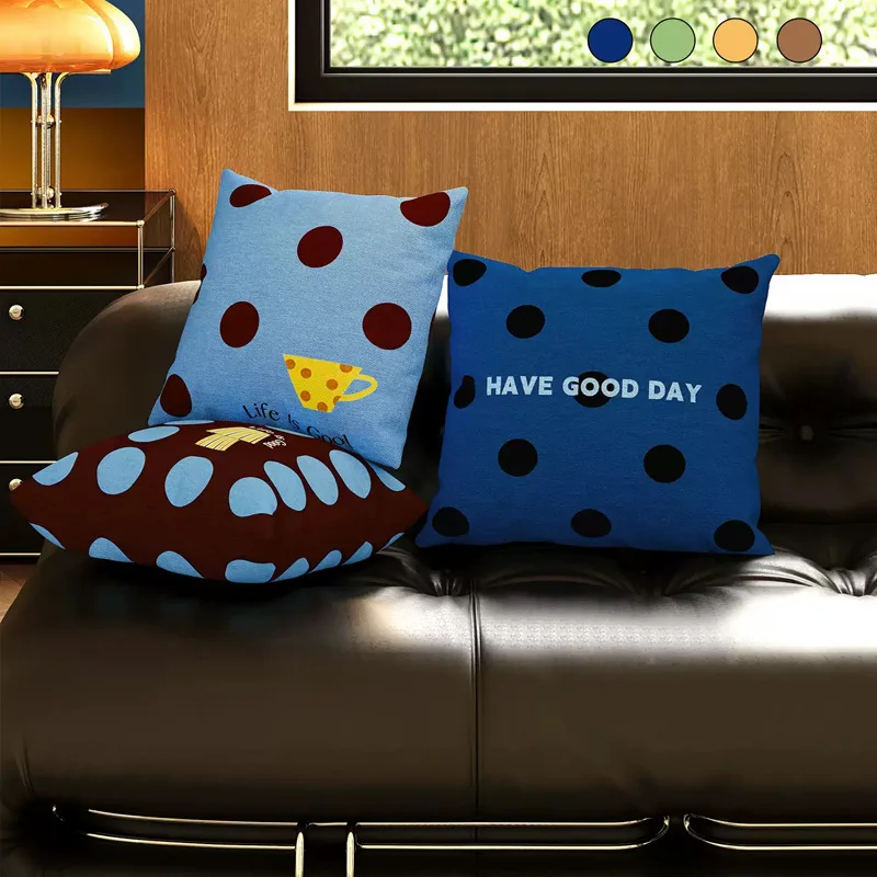 Royal Blue Polka Dot Throw Pillow Have Good Day Letter Cushion for Sofa Office