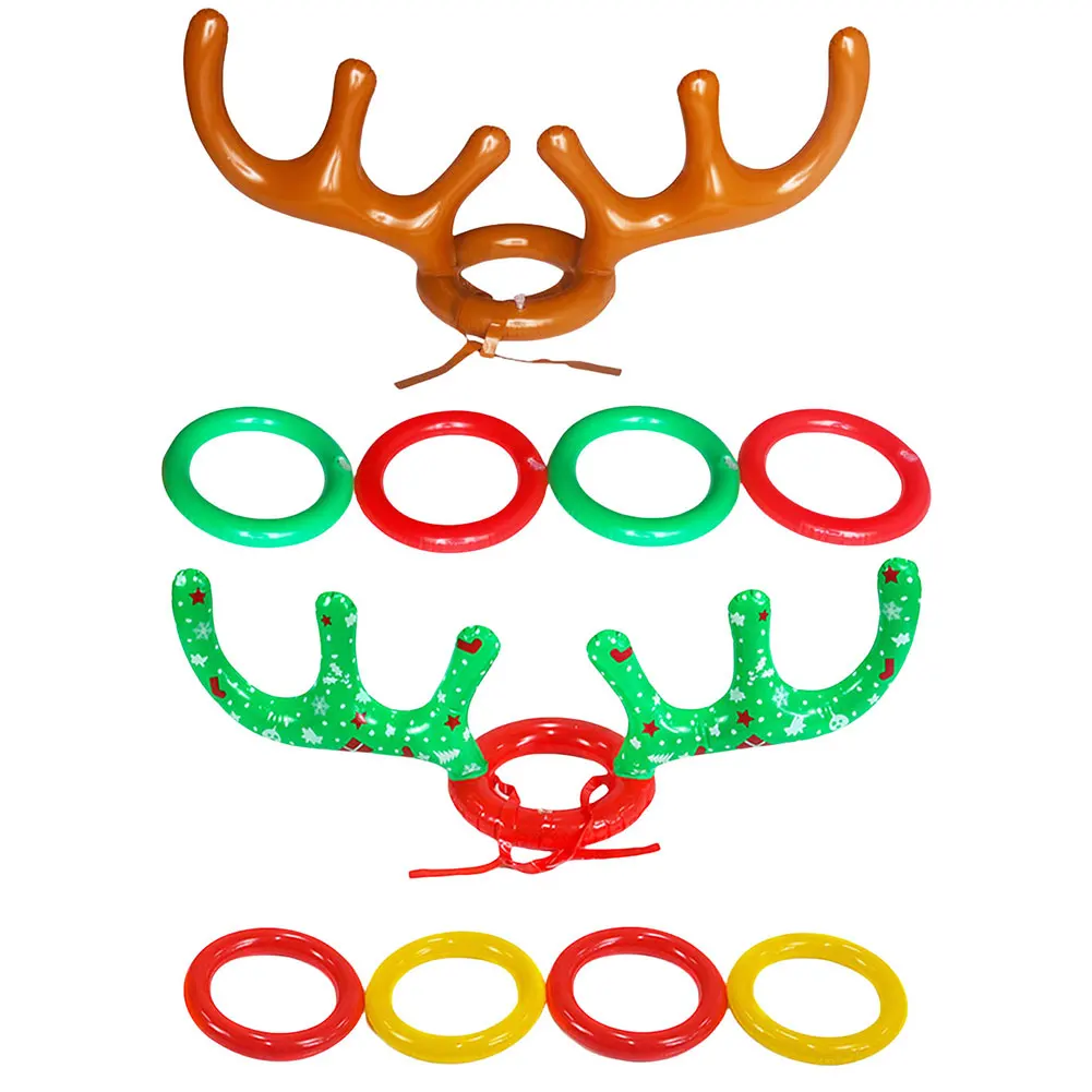 Inflatable Reindeer Antler แหวนโยนเกมคริสต์มาสปาร์ตี้เกม Inflatable Reindeer Antler หมวกแหวนสําหรับเด็กผู้ใหญ่ครอบครัว