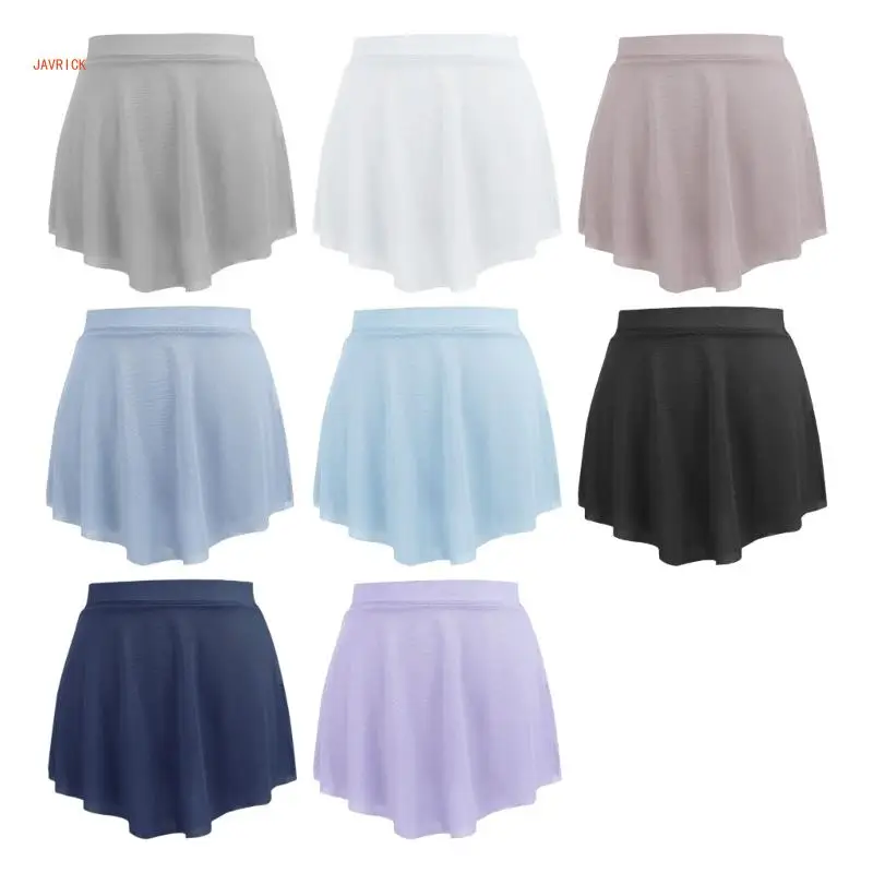 Women's Mesh Wrap Ballet Skirt Solid Color Elastic Waist Pull On Side Split Curved Hem Dance Mini Skirts for Gymnastics