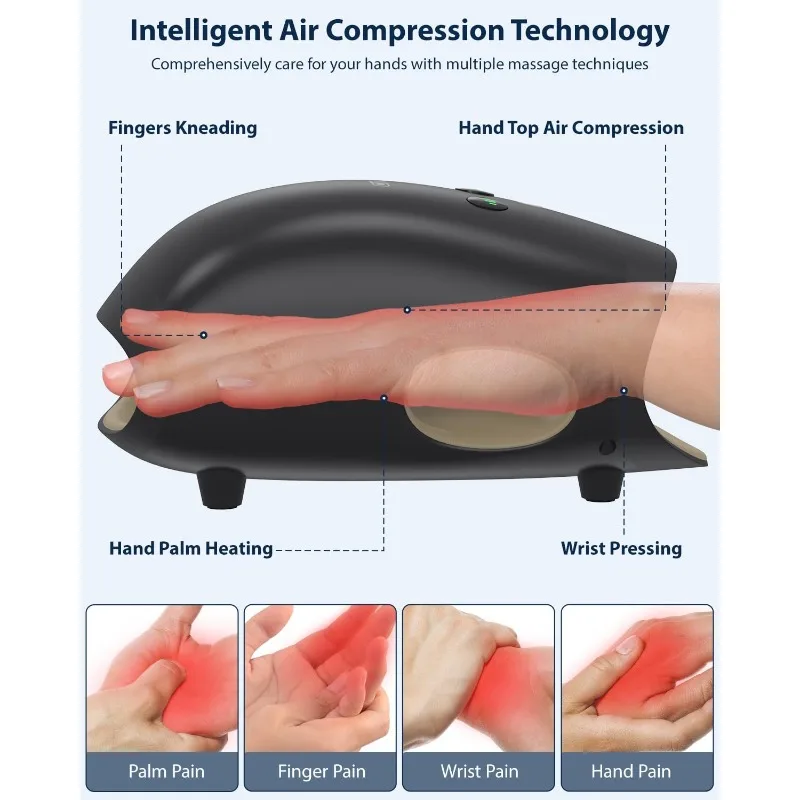 Hand Massager - Cordless Hand Massager with Heat and Compression for Arthritis and Carpal Tunnel(FSA or HSA Eligible)(Black)