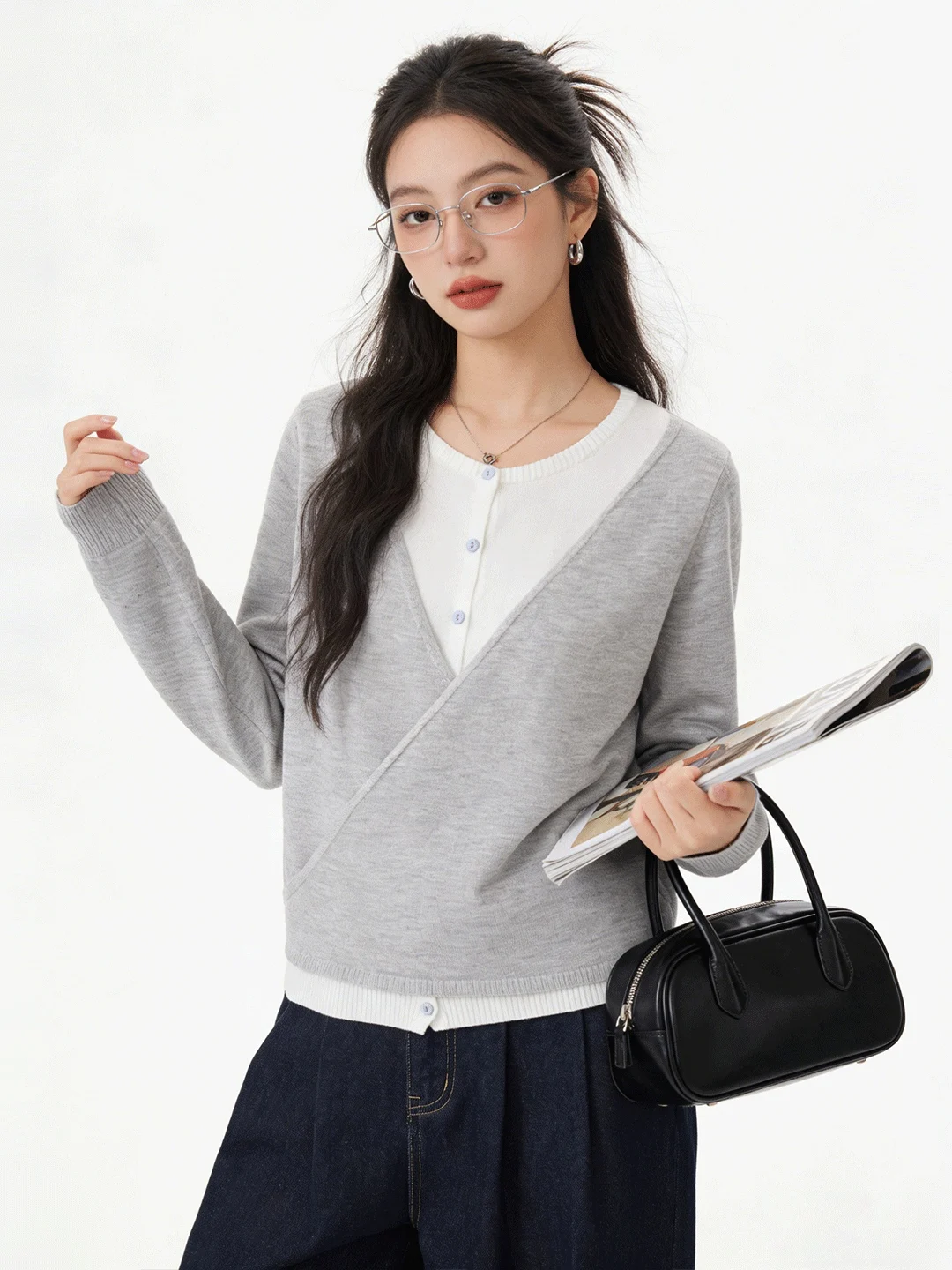 

Повседневный женский вязаный топ свободного кроя с перекрестным дизайном, модный, с поясом-завязкой, комплект из двух предметов, мягкий, дышащий