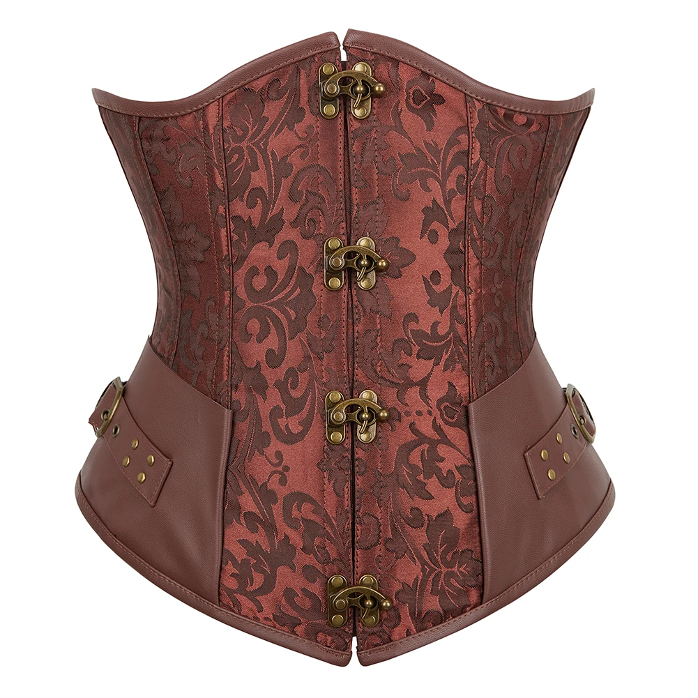 Steampunk Corset Underbust Vintage Corsets Women Sexy Korse Brown Waist Slimming Bustiers Retro Corselet Tummy Belt