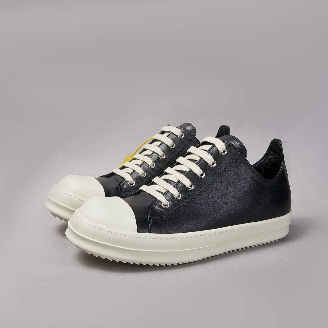 Ricks Herrenschuh, schwarzes Leder, niedriger Schuh, Schnürschuh, Owens Damen-Sneaker, Freizeitschuh, Owens-Design, dicke Sohle, Rindslederschuhe, Sneakers