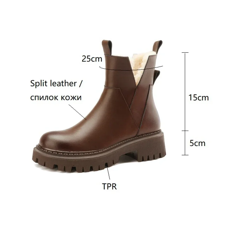 Stivali invernali da donna stivali tondi con punta grossa per donna scarpe in pelle spaccata da donna stivali con tacco spesso stivali caldi in lana