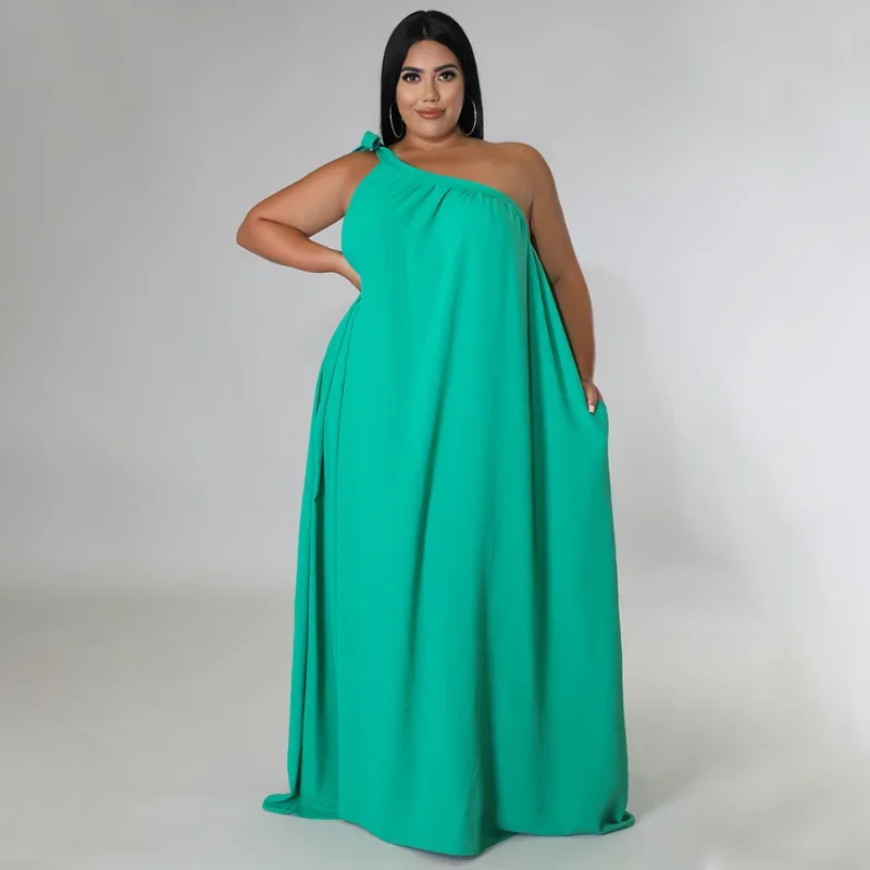 KEXU-Vestido largo de un hombro para mujer, maxivestido de cintura alta con Espalda descubierta, largo hasta el suelo, talla grande, para playa, verano, 2024