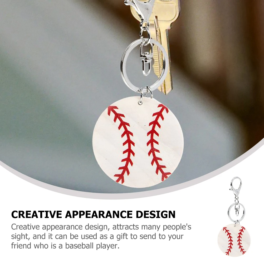 

6pcs Baseball Wood Chip Keychains Creative Design for Kids Gifts Backpack Souvenir Sports Theme Keyring Bag Hanging Decoration
