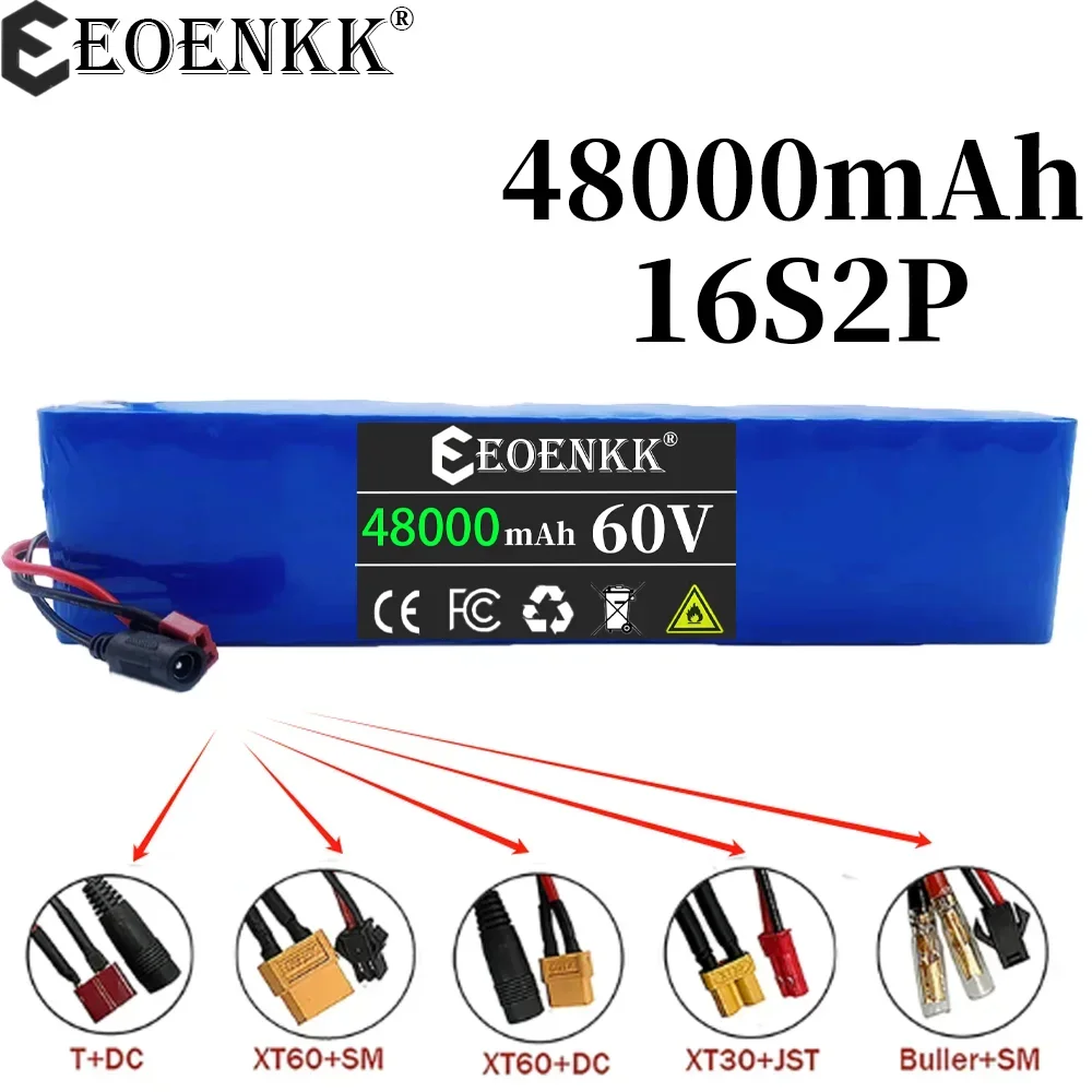 

60V 16S2P 48000mah 18650 Lithium Ion Battery Pack 67.2V for Electric Bike Scooter Scooter Kids Car Built In 1000 Watt Bms