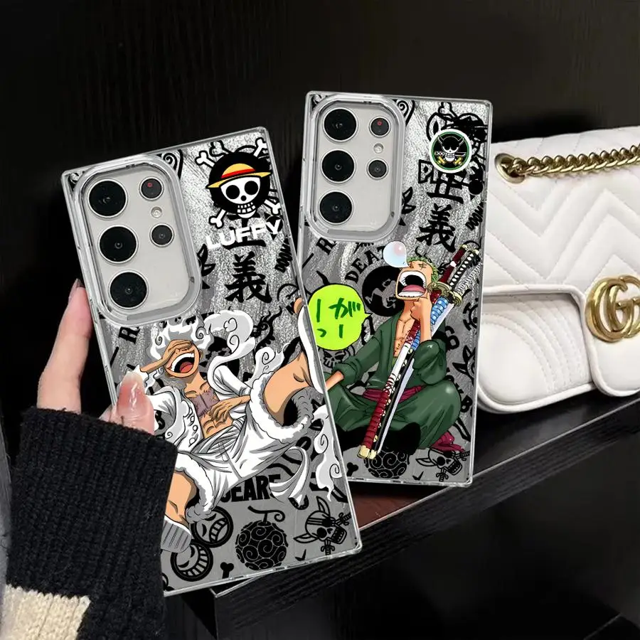 Oneชิ้นอะนิเมะเคสโทรศัพท์สําหรับSamsung Galaxy S25 Ultra S20 FE S23 S22 Plus S24 Ultra S21 S20 FE S21 + เปลือกนุ่มสีดํา