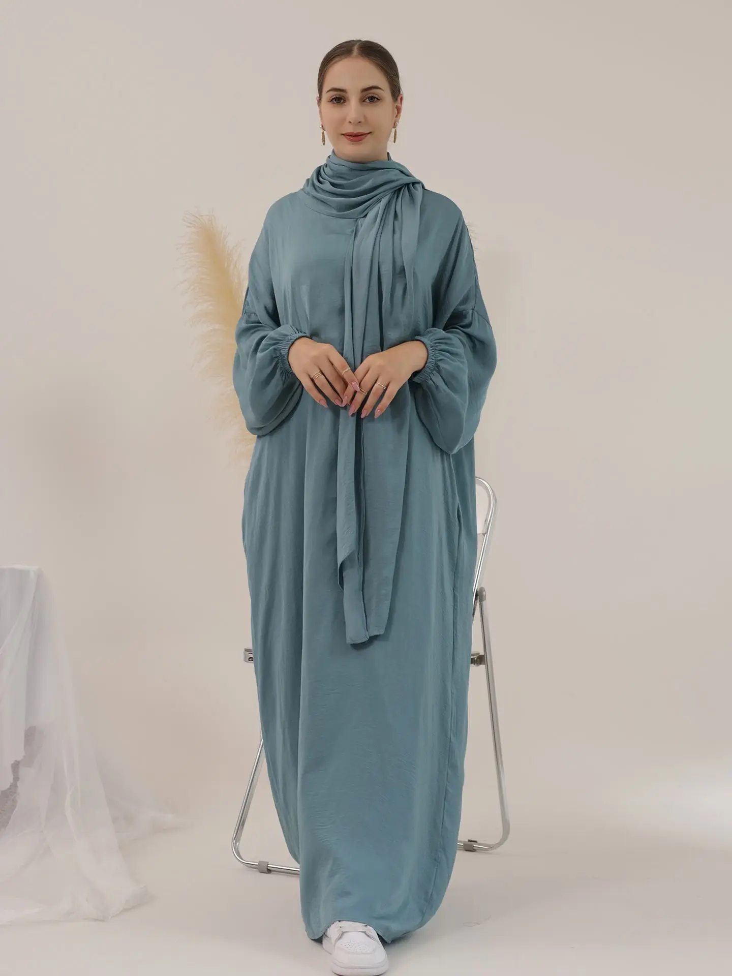 Ramadan Eid Djellaba Muslim Dress Dubai Fashion Dress With Pocket Abaya Dubai Turkey Muslim dress Islam Robe with hajib WY1526