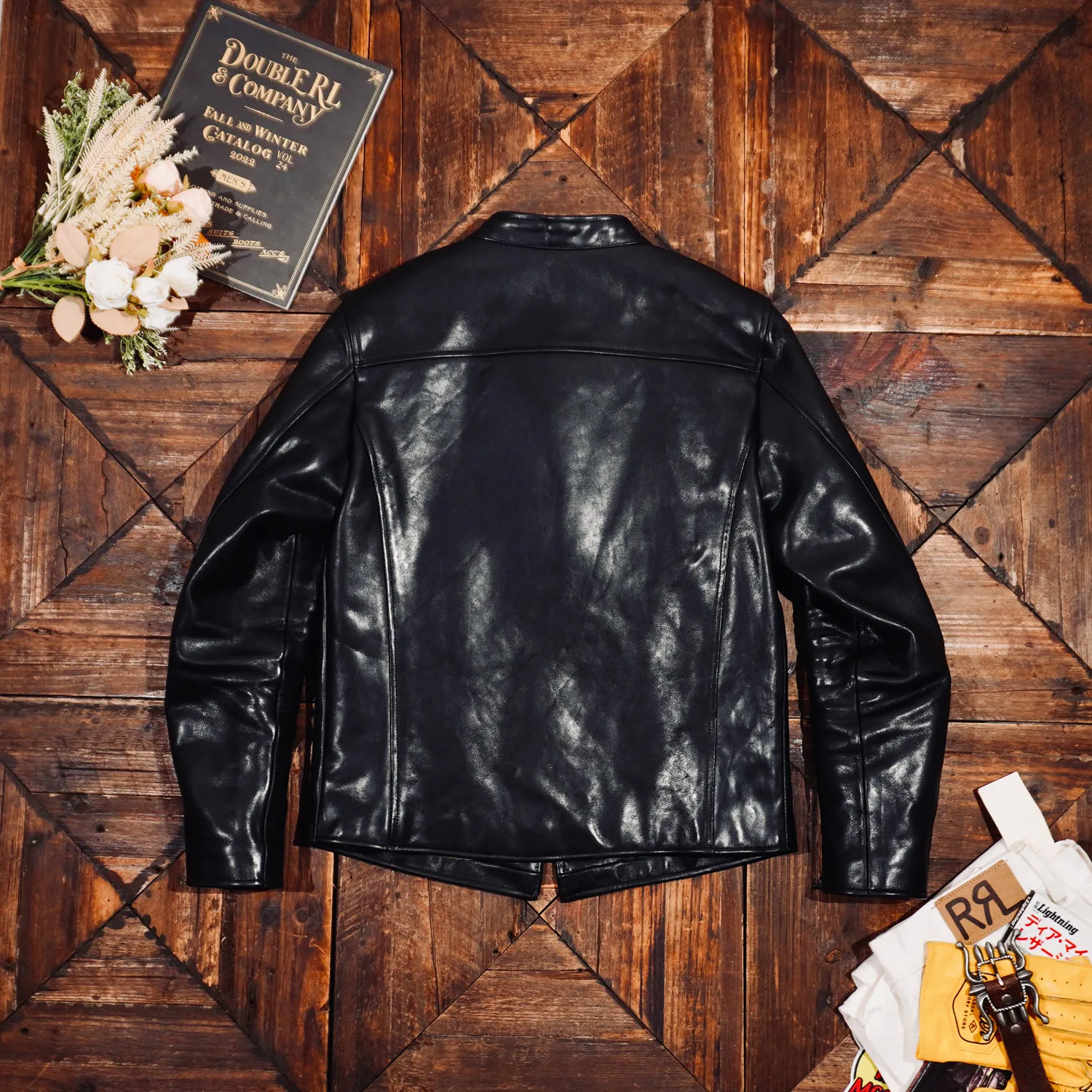 Tailor Brando Classic America Retro J100 Full Grain Vegetable Tanned Horsehide Men's Collar Genuine Leather Biker Jacket