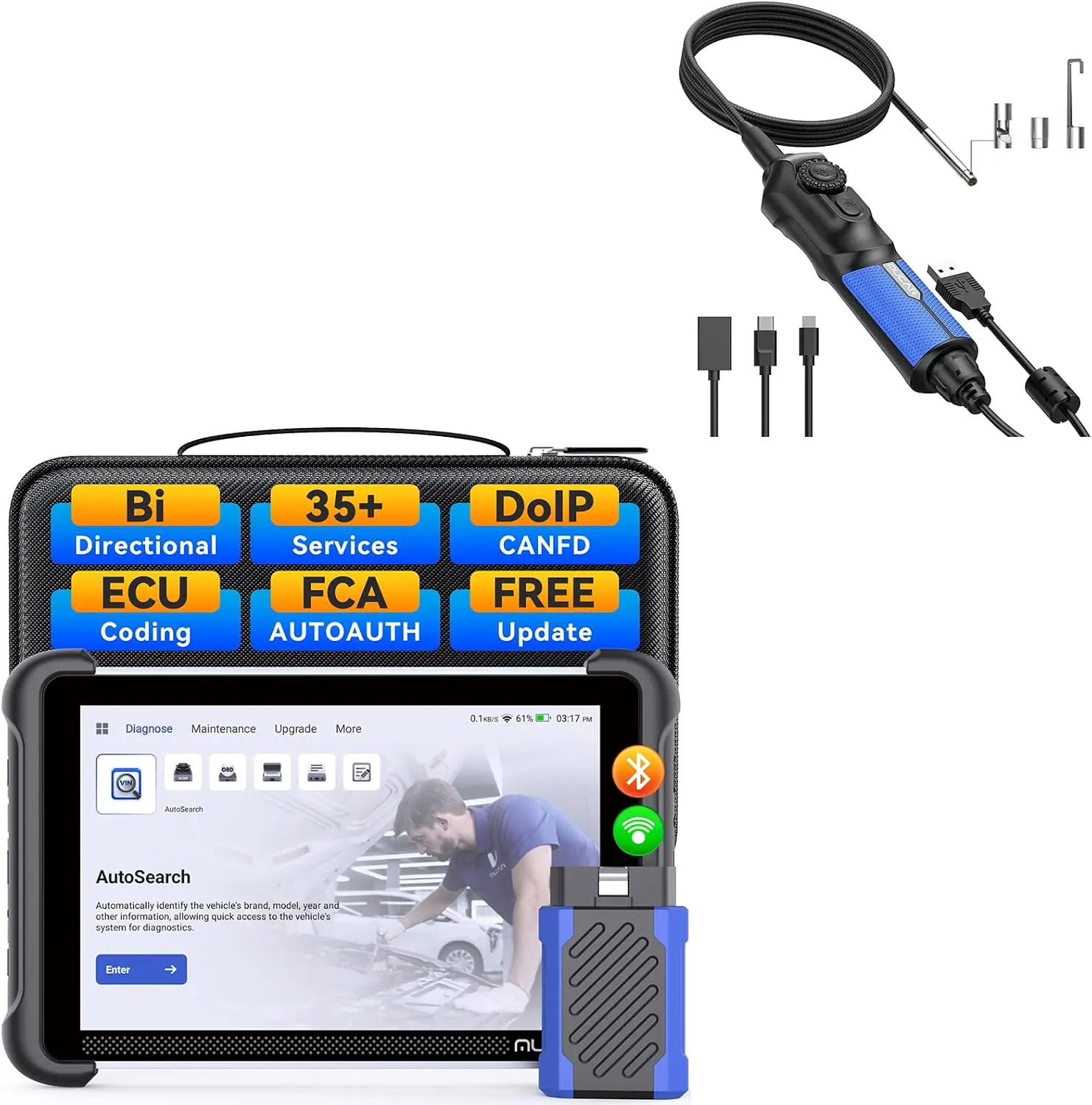 MUCAR 892BT OBD2 Scanner + MUCAR E021 USB Endoscope