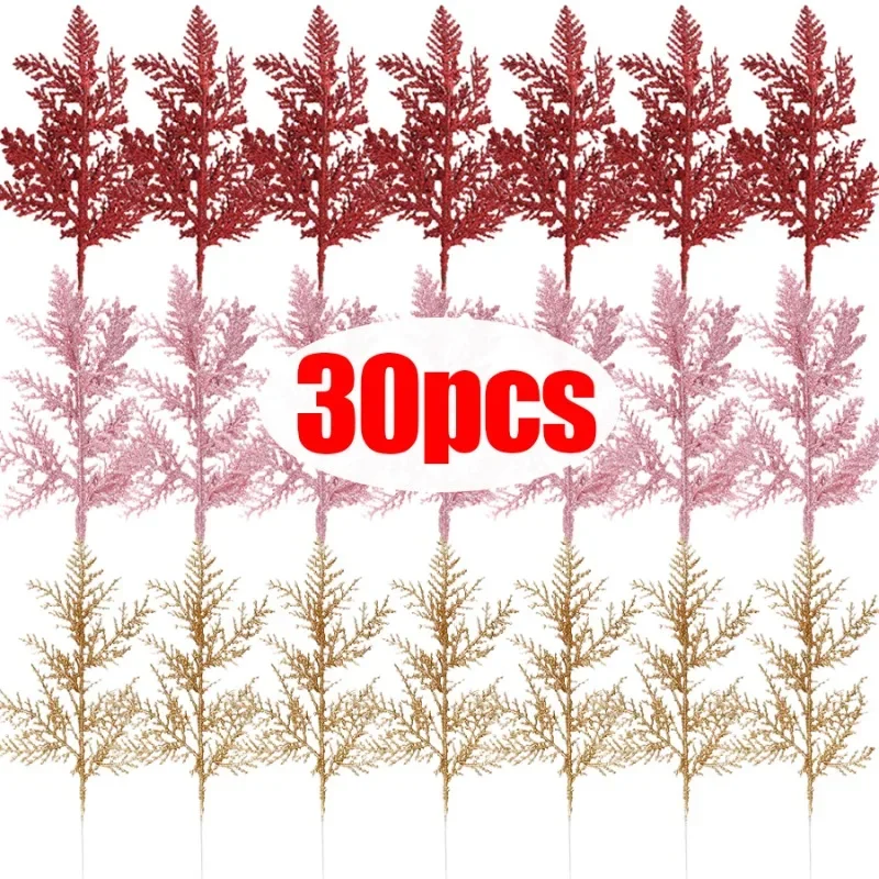 Artificial Pine Leaves Branches Christmas Gold Silver Fake Plants Glitter Garland Xmas Tree Ornament Home Room Decoration Plant