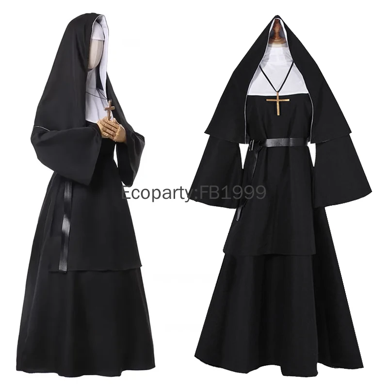Costume de nonne fantôme d'halloween pour femmes, Vintage, moyen âge Maria, Cosplay, missionnaire chrétien, Robe catholique, vêtements de fête de carnaval