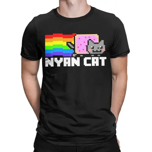 Imagen 2 del producto Camiseta para hombre Nyan-Cats Rainbow Game, novedad, Camiseta de algodón puro, camisetas divertidas de manga corta con Meme de Internet, regalo merch con cuello redondo
