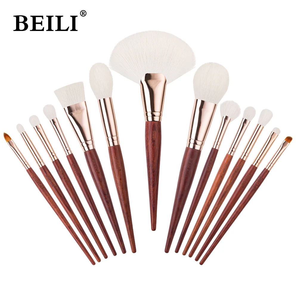 BEILI Wood Handle 10-13pcs Makeup Brushes Set Professional Foundation Eyeshadow Blush Highlighter Natural Face Make Up Brush Kit