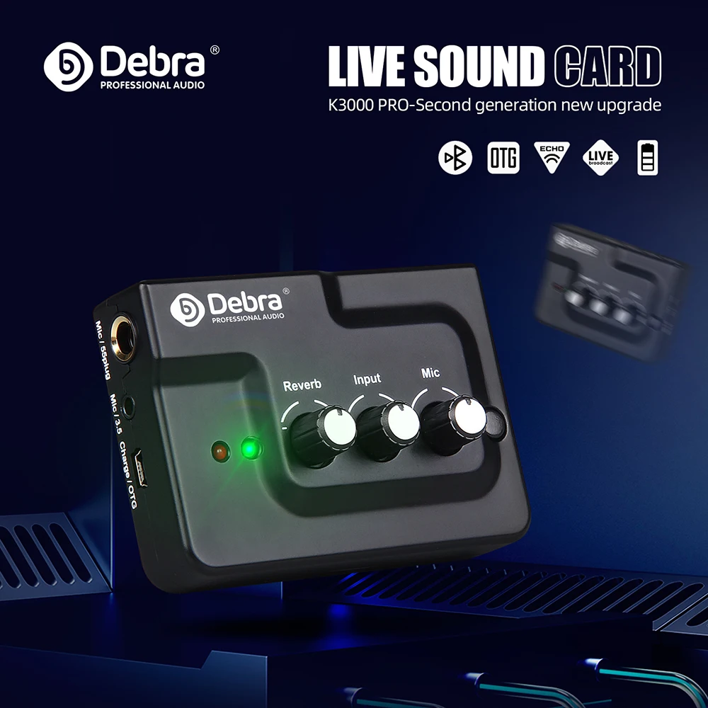 K3000 Mini Live Sound Card, DSP Digital Chip, 3.5mm Lossless Sound Quality, Suitable For OTG Direct Connection,Reverb Adjustment