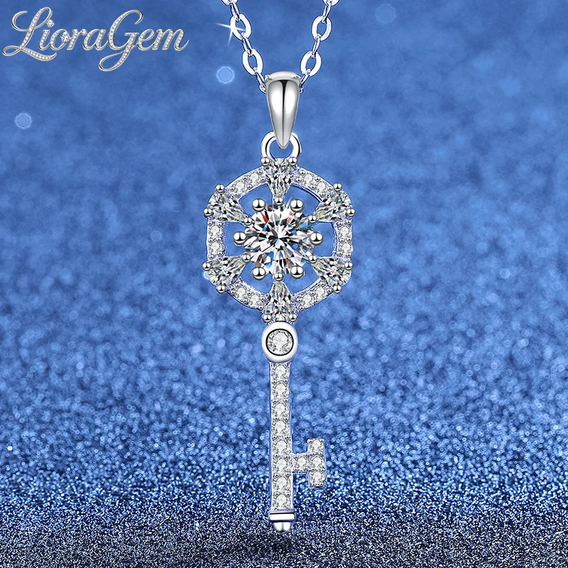

LioraGem Snowflake Key Moissanite Pendant, Elegant Fully-Diamond Women's Pendant Necklace Platinum PT950 Stamp