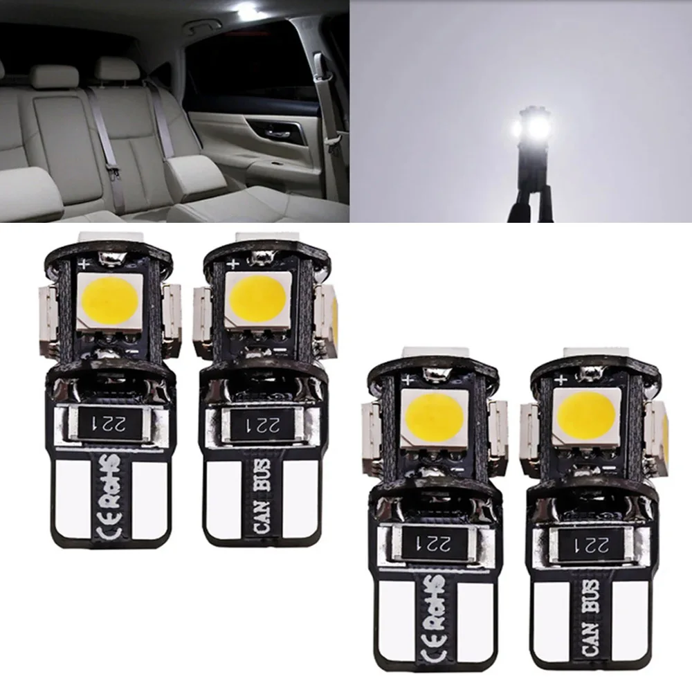 4PCS T10 5050 5SMD White Car Led Show Wide Door Light Reading Parking Bulb Canbus W5w 194 Error Free DC 12V Bulbs