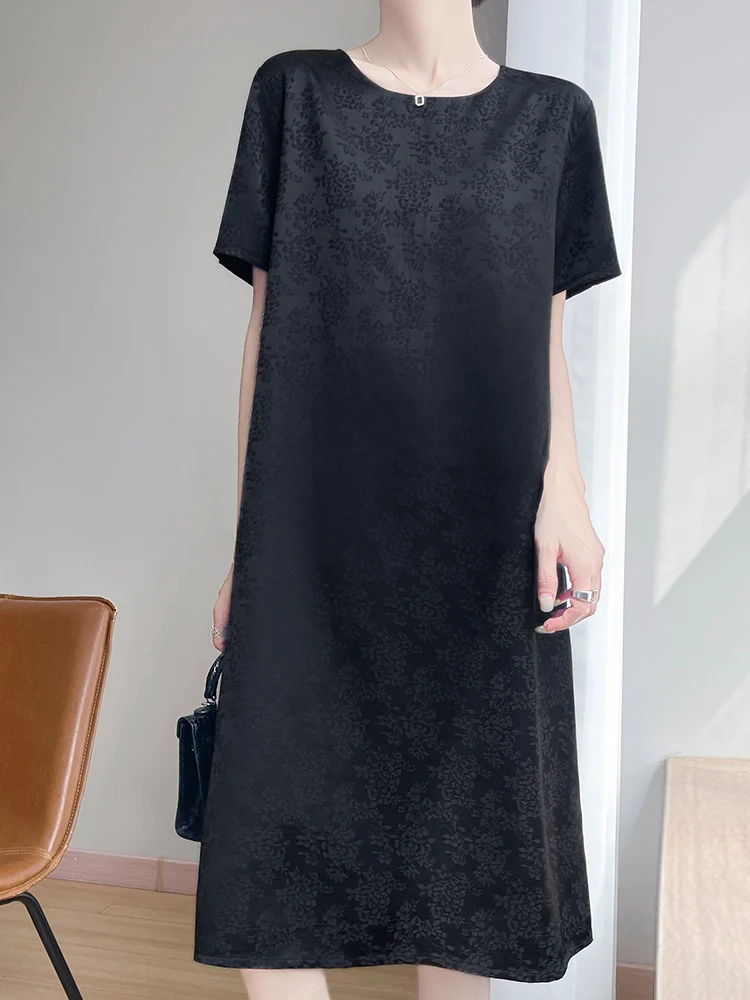 실크 드레스 여성의 느슨한 유행 중년 및 노인 뽕나무 실크 스커트 봄 여름 새로운 스타일의 A라인 드레스