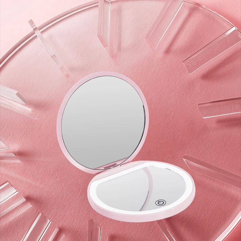 Portable Foldable Travel Mirror With LED Light, Compact Cosmetic Mirror, 10x Magnifying Mirror, 2 Sides, Beauty, Round Mirror
