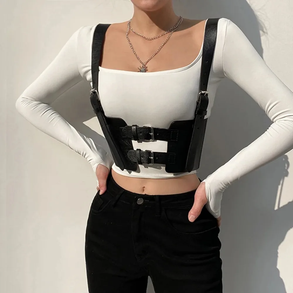 Mode Cummerbunds Verstelbare Gesp Zwart Pu Lederen Riem Dames Bustier Meisje Punk Street Taille Korset Shaper Accessoires