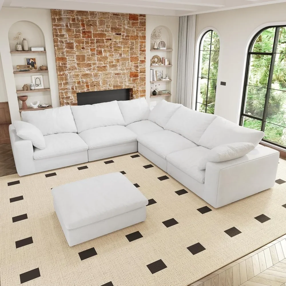 5 Seater Aesthetic Modular Couch V Shape Cloud Sofa White Sectional Couch, Minimalist Comfy Sectional Couches for Living Room