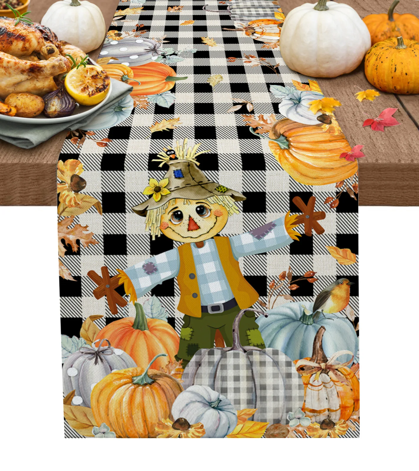 

Thanksgiving Fall Pumpkin Maple Cat Table Runner Autumn Dining Table Decor Tablecloth Thanksgiving Holiday Decor Table Runner