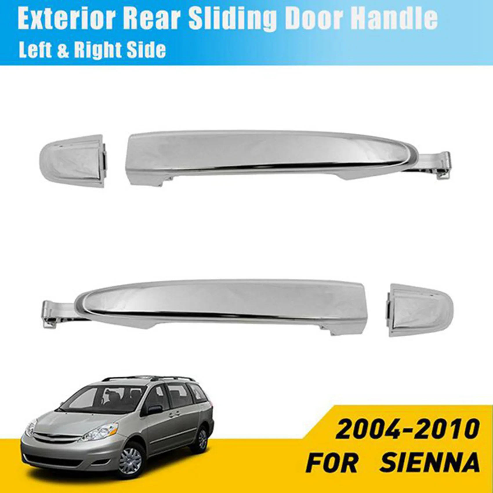 Prata exterior maçaneta da porta traseira, maçaneta da porta para Toyota Sienna 2004-2010, 69213-08020, 69227-08040, prata, 2pcs