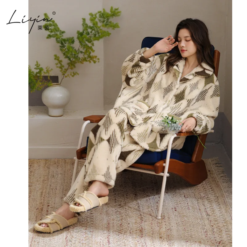 

Pjs Set Women's Pajama Set Women's Warm Winter Pajamas Korean Cardigan Fashionable Home Clothes Pajamas Cute and Soft Pajama Set