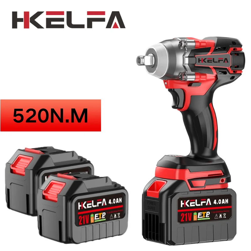 HKELFA 520N.M Brushless Electric Impact Wrench Cordless Electric Wrench 1/2 inch for Makita 21V Battery Screwdriver Power Tools