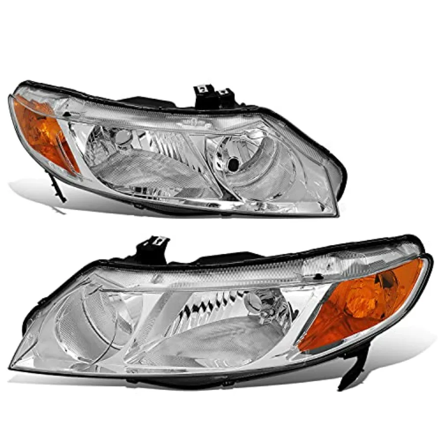 

Headlights Assembly for 2006-2011 Honda Civic 4-Door Sedan Driver Passenger Side Halogen Replacement Chrome Housing Amber Corne