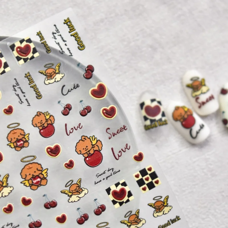 [Meow.Sensei] Relief nail Stickers Love Enchanting Cooperation Cute Sticker Angel Puppy Ornament